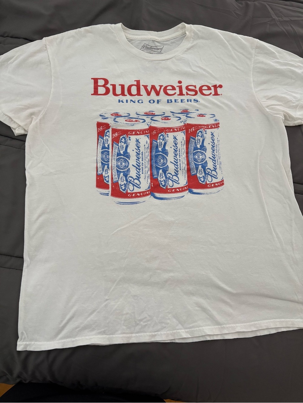Budweiser women’s  White Graphic Tee - Red & Blue Can Print size large